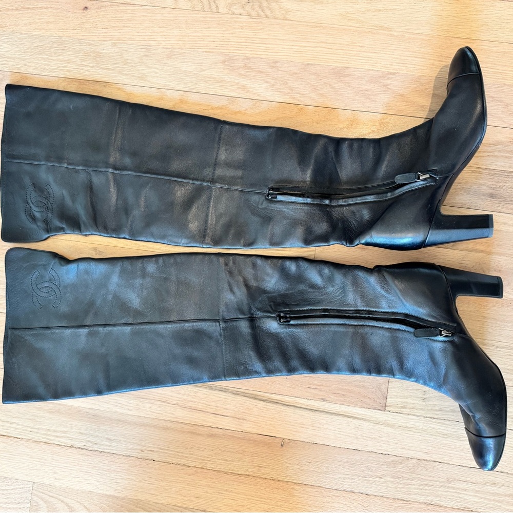 Chanel Black Leather over the knee Boots